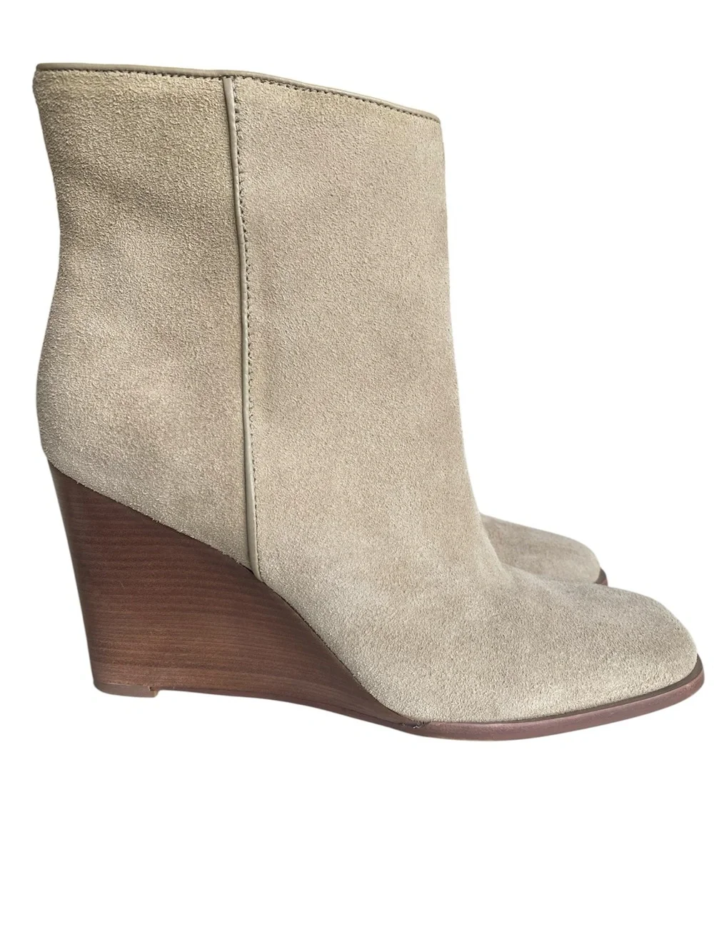 Dolce Vita Susann Wedge Heel Ankle Boot in Almond Suede Square Toe, size 8.5